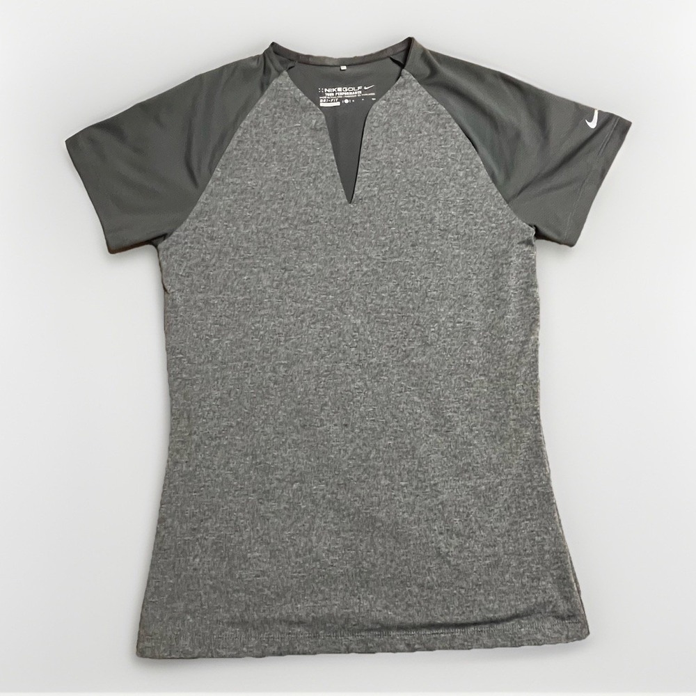 Nike Golf Tour Performance Dri Fit Shirt Womens Small S Gray V-Neck Keyhole